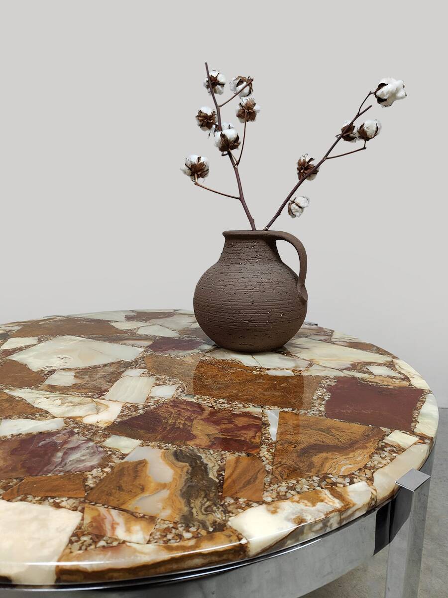 Midcentury stone onyx marble round coffee table ‘Eclectic’