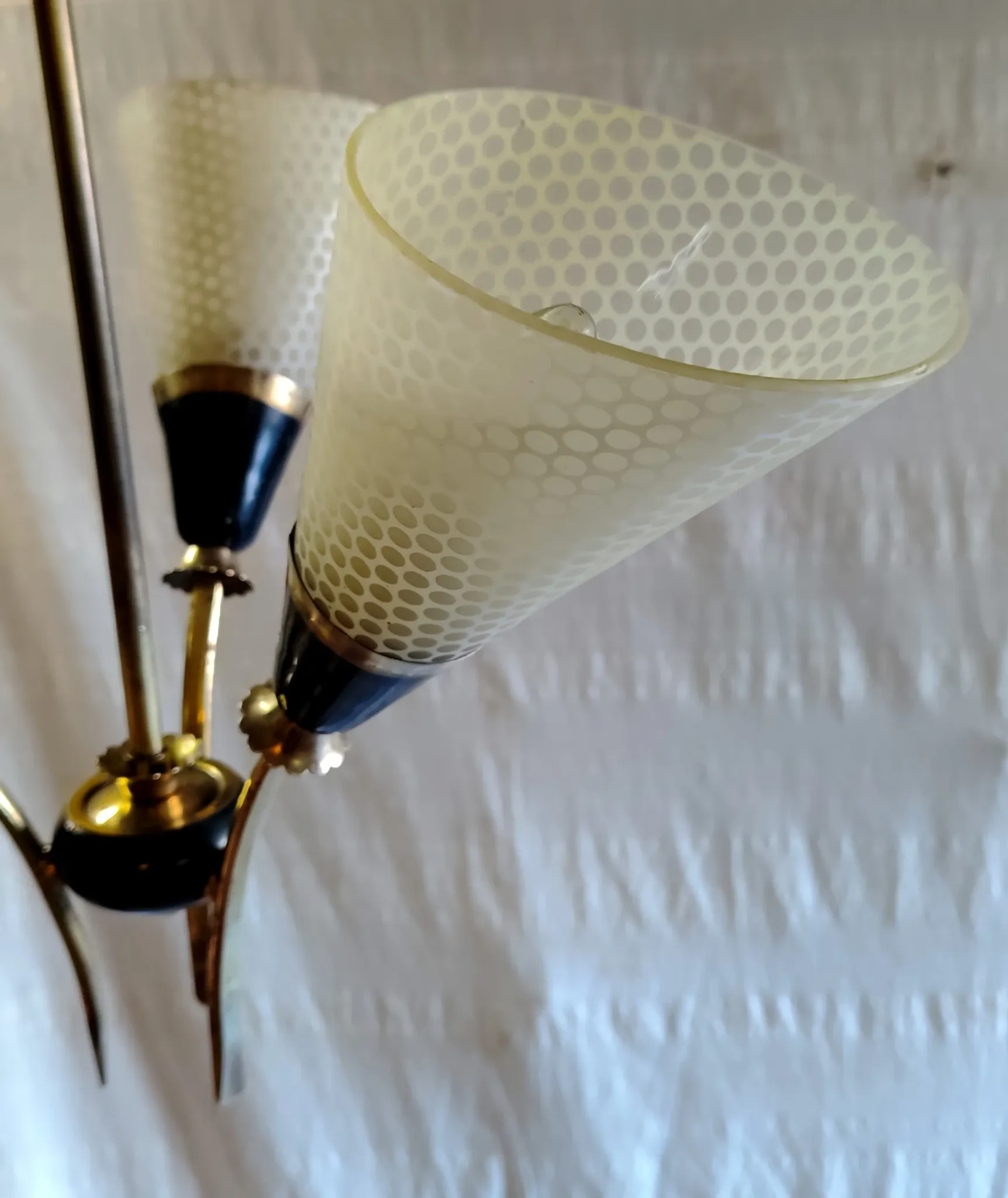 Brass and glass chandelier with 3 lights - 1950s