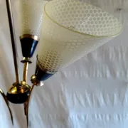 Brass and glass chandelier with 3 lights - 1950s