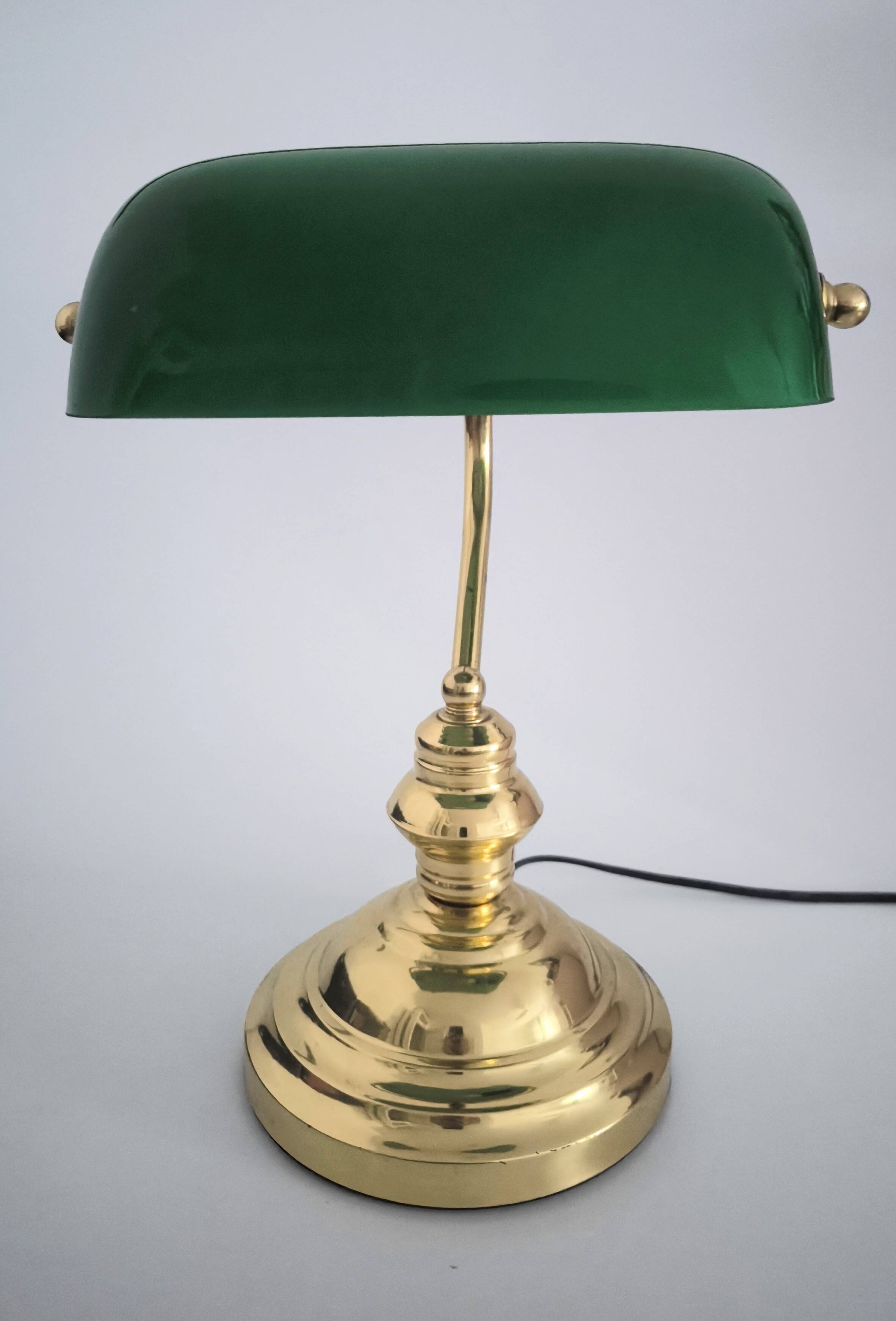 Lámpara vintage de banquero de cristal verde opalino