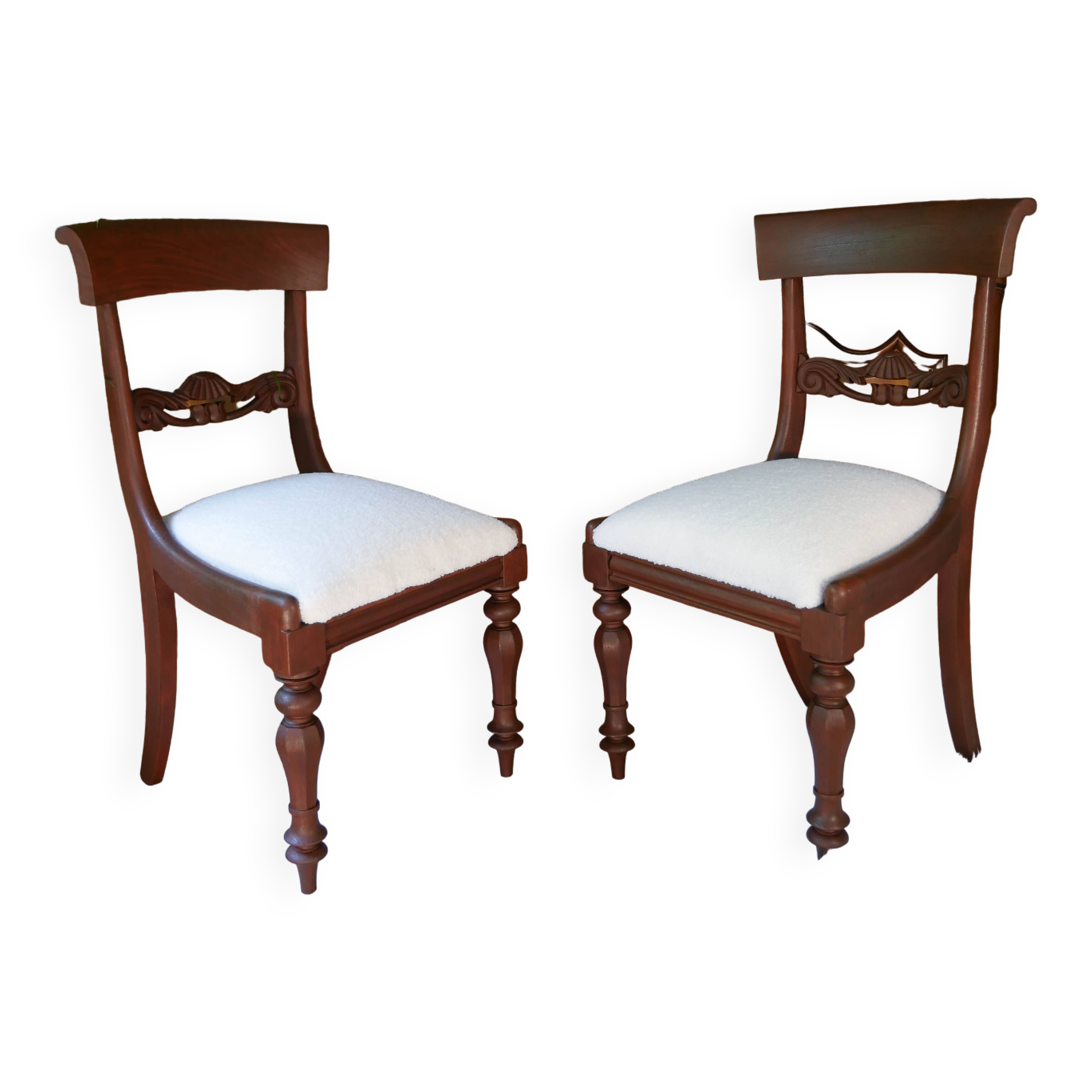 Pair of English Regency style chairs, white terry fabric