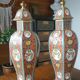 Pair of cutlery vases, urns porcelain polychrome Japan style signed