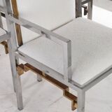 Set of 6 armchairs in stainless steel and brass.