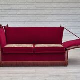 1970s, Danish drop arm "Spanish" sofa, original condition, cherry red furniture velour.