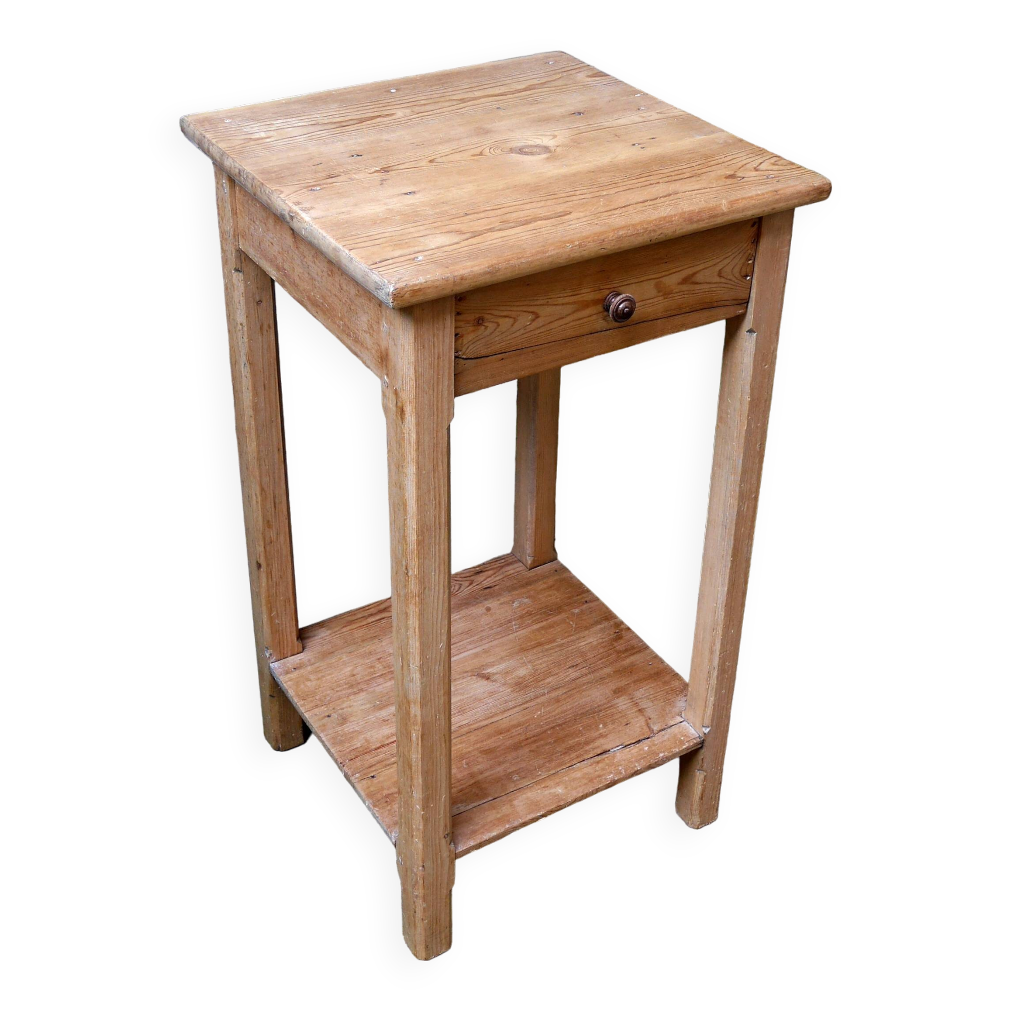 antique tall fir wood side table, a piece of workshop furniture