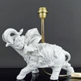 Pair of White Ceramic Sculptural Lamps, Elephants, Italy, 1970
