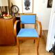 Bridge armchair in wood and blue skaï