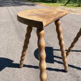 Pair of tripod farm stools in turned wood