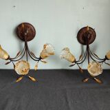 Pair of vintage Italian metal and blown glass wall lights