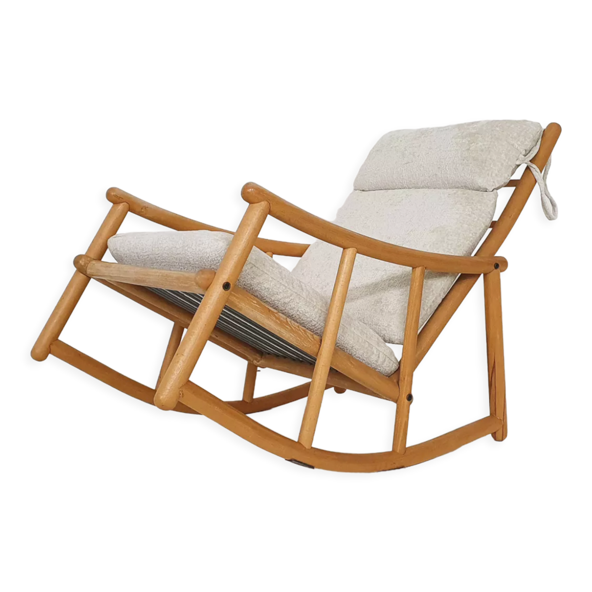 Scandinavian modern birch spindle rocking lounge chair, 1960’s