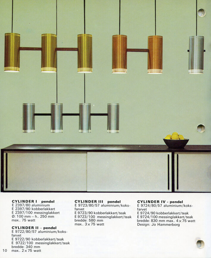 Pendant light "Cylinder IV" by Jo Hammerborg for Fog & Mørup. Denmark 1960s