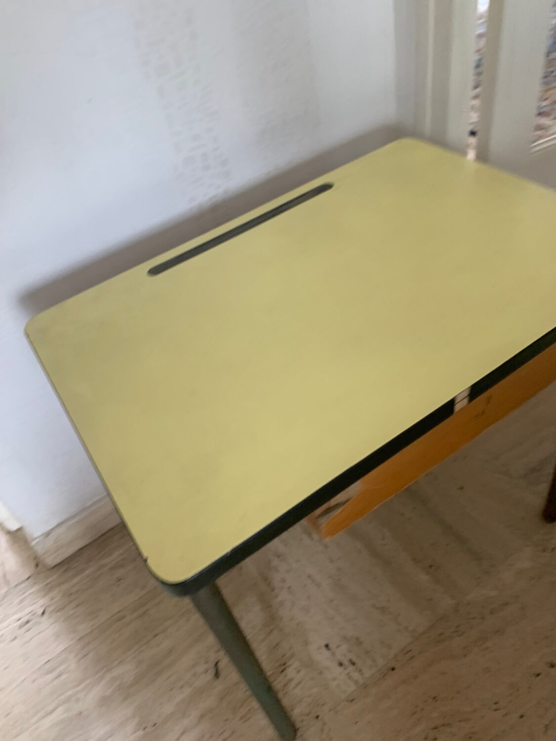 Yellow Formica child school desk