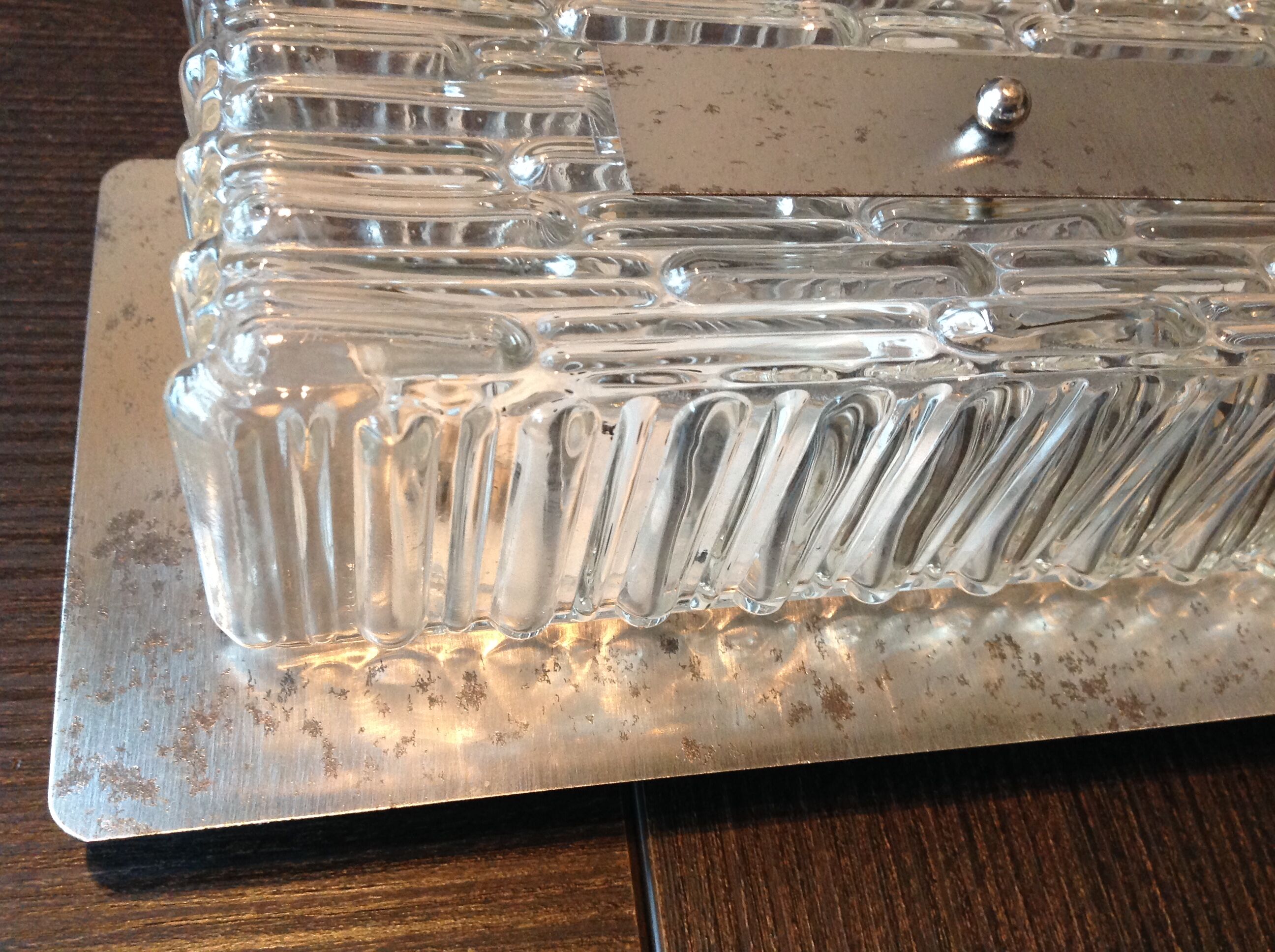 Rectangular wall lamp in brushed glass and metal / vintage 60s-70s