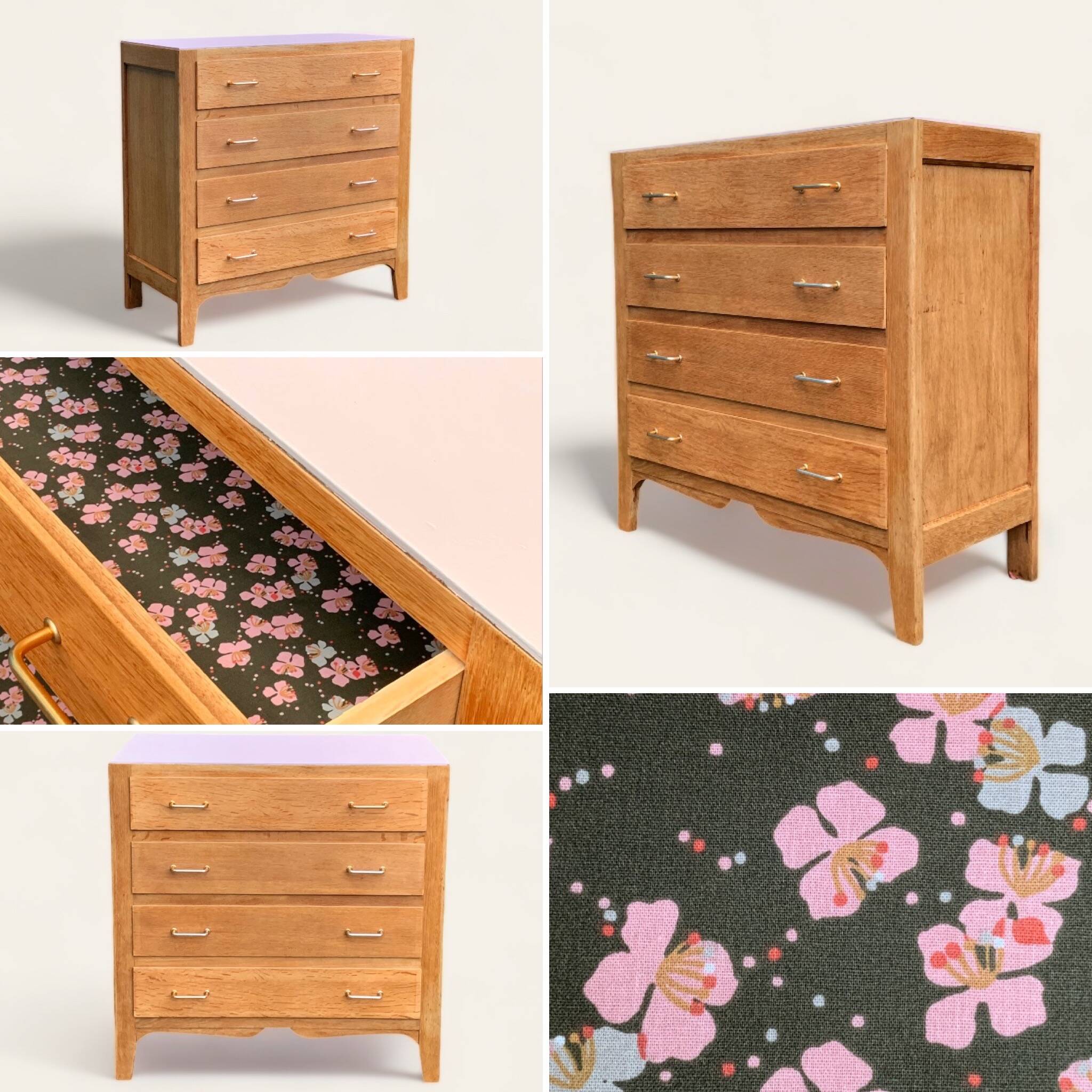 Vintage chest of drawers in solid raw oak 1950