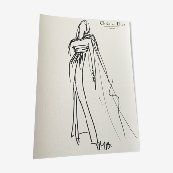 Press fashion sketch, autumn collection - winter 1988/1989 Christian Dior