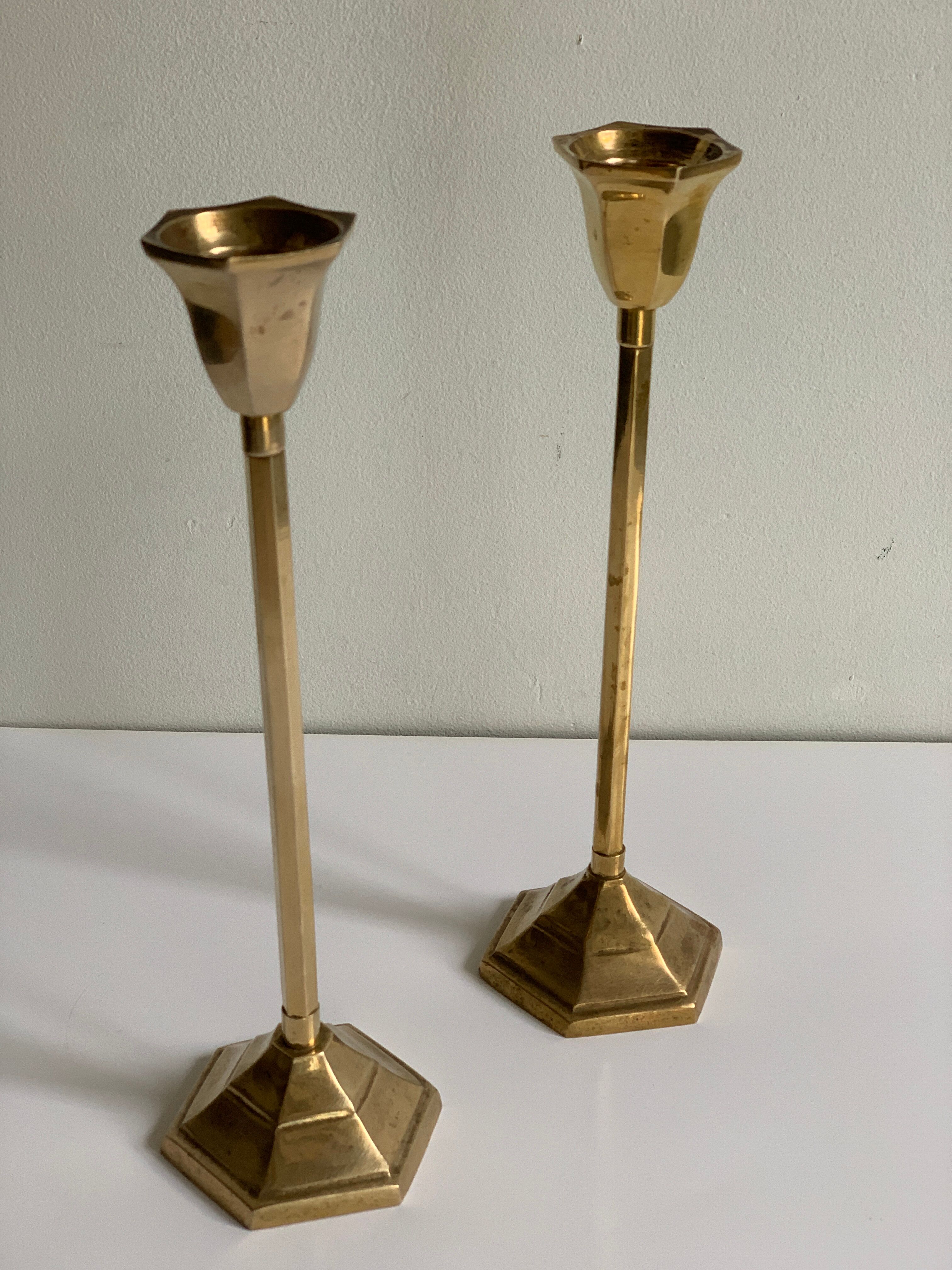 Pair of brass candle holders