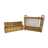 Set of 2 vintage rattan shelves