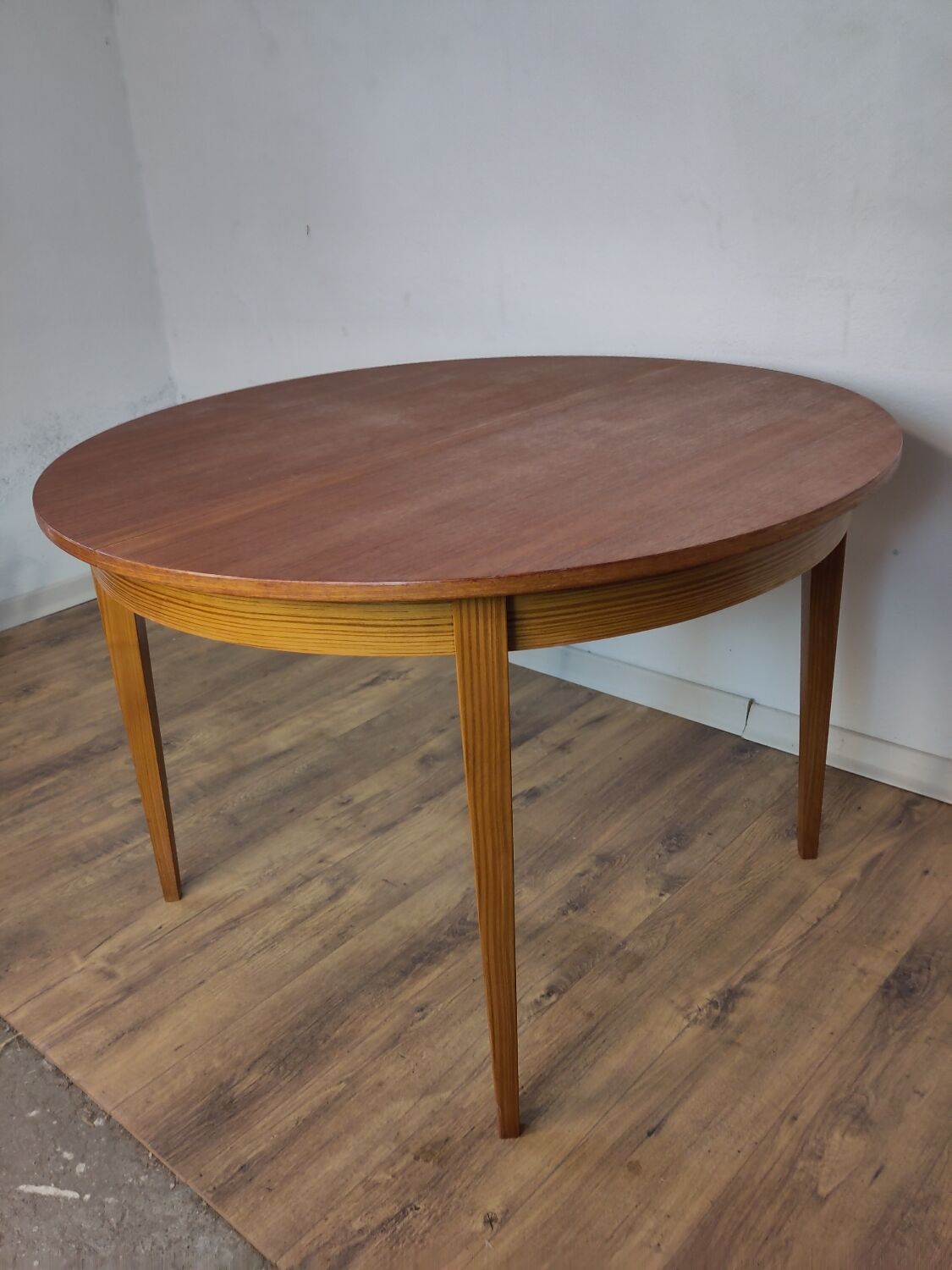 Round Scandinavian teak table
