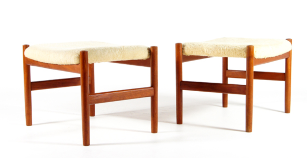 Tabouret en teck laine style danois retro années 60