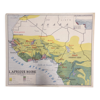 Carte pédagogique vintage recto-verso L'Afrique noire Végétation et relief années 1940-50