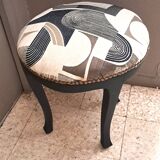 Black wood piano stool Art Deco fabric restoration upholstery 1950 living room decoration