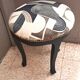 Black wood piano stool Art Deco fabric restoration upholstery 1950 living room decoration