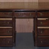 George III double-sided partner's desk in walnut circa 1780 with original handles.