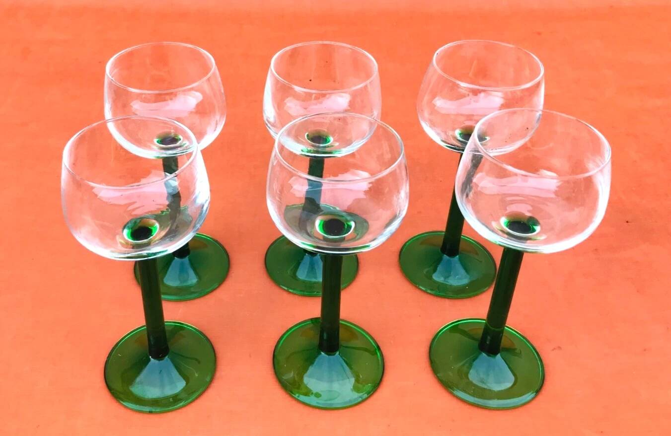 6 White Wine Glasses from Alsace Made in France