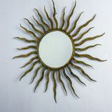French sunburst starburst mirror in gilt iron, 1950s