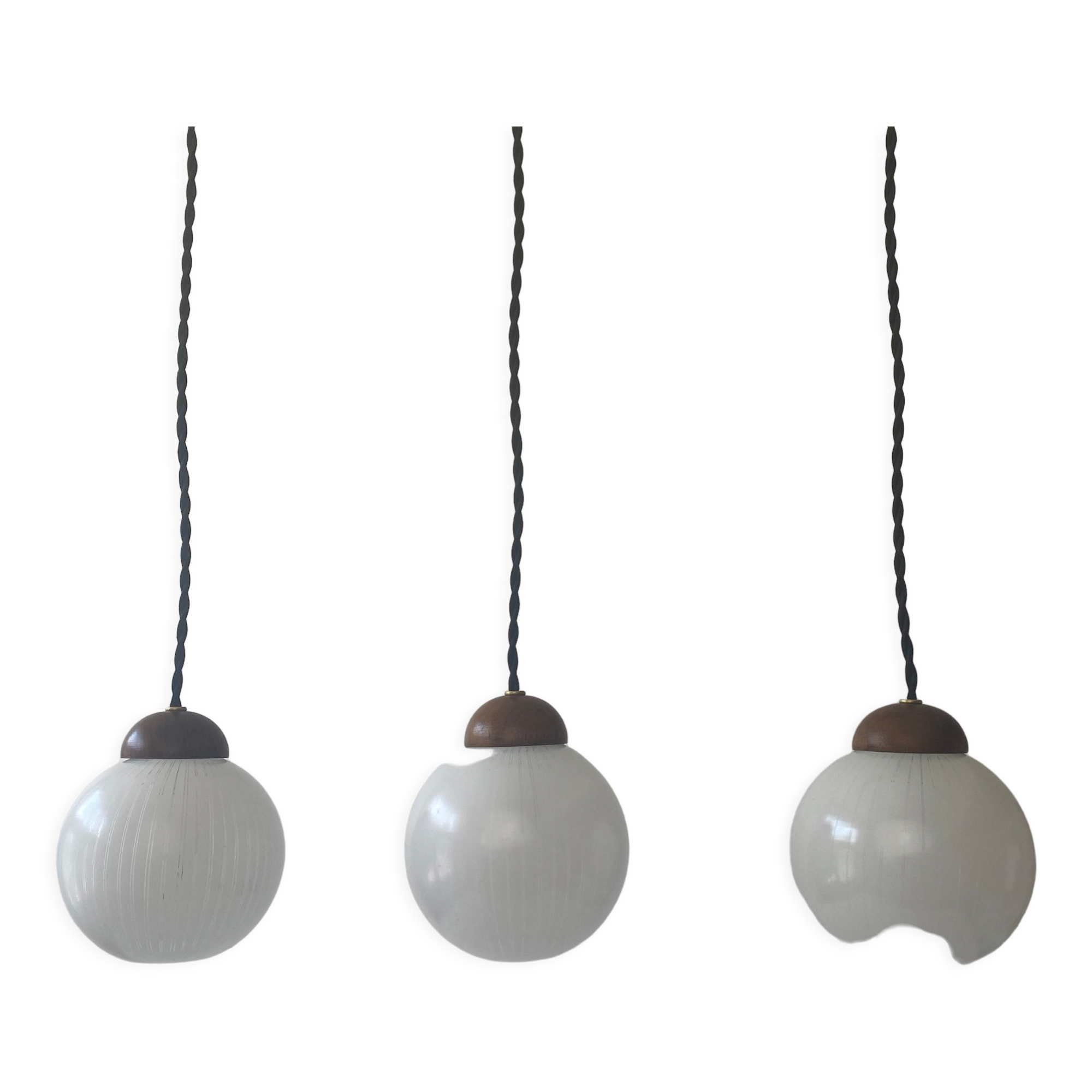 Lot 3 old rifled pendant lamps 1960