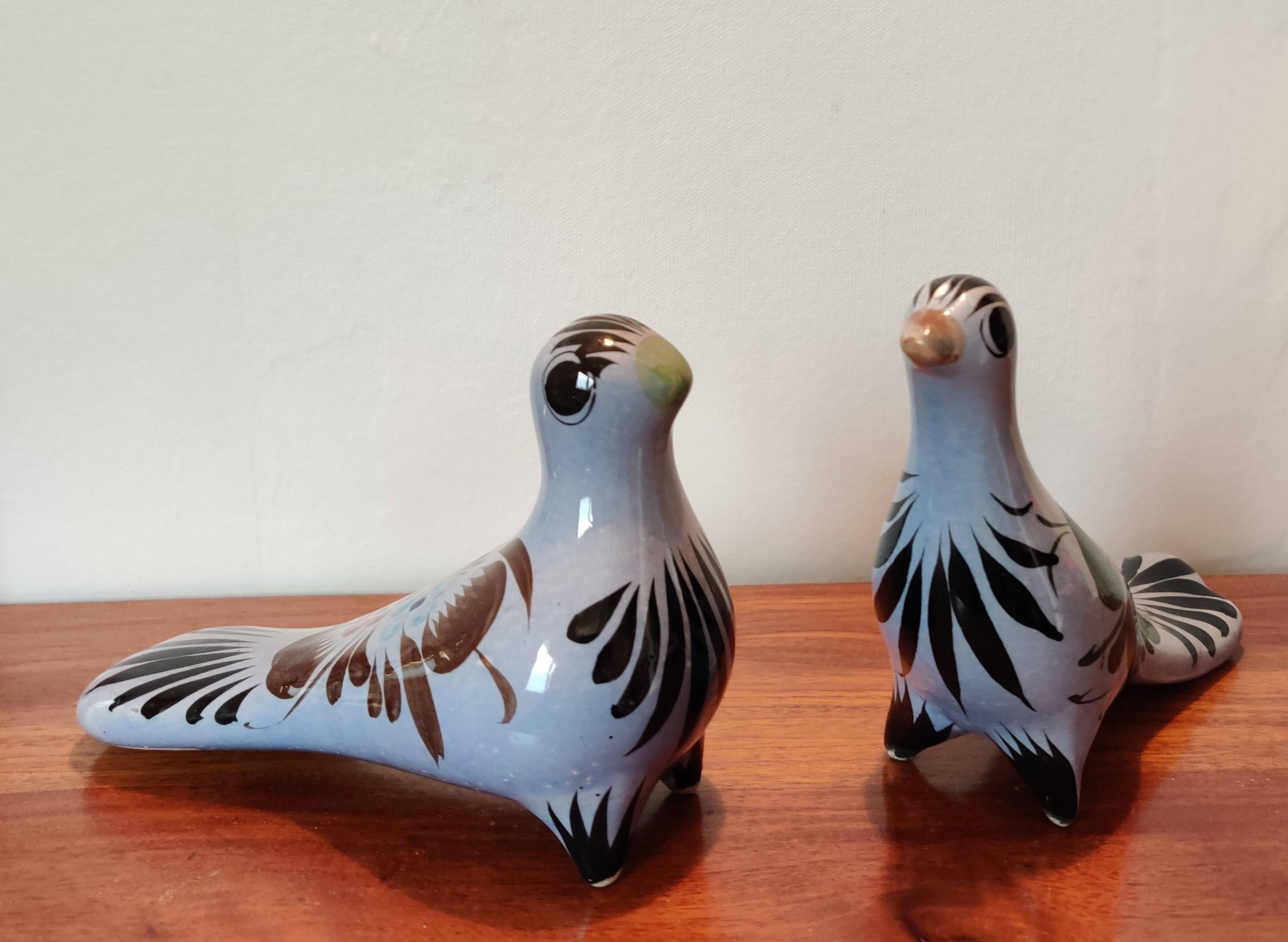 Pair of Mexican Tonala Ceramic Doves