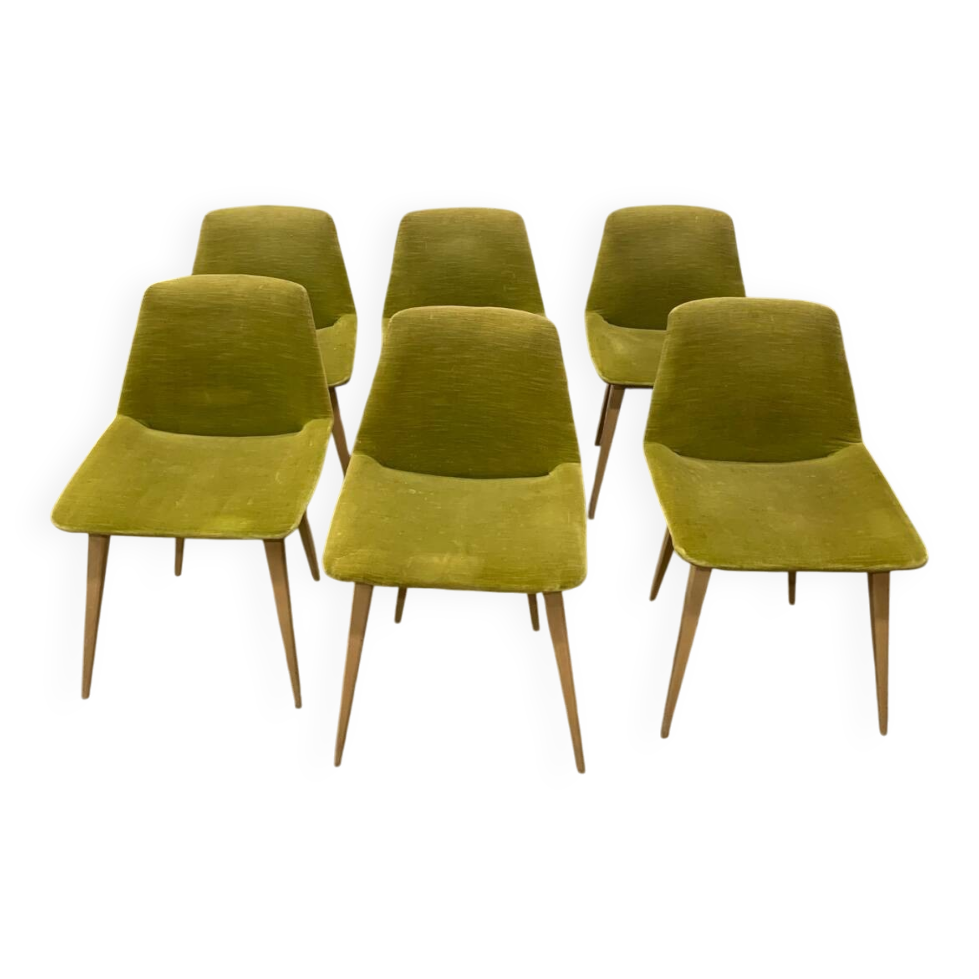 6 chaises scandinaves en velours vert, circa 1960