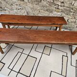Lot deux bancs de ferme sapin vintage