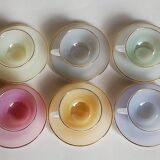 Six vintage iridescent pastel arcopal opaline cups