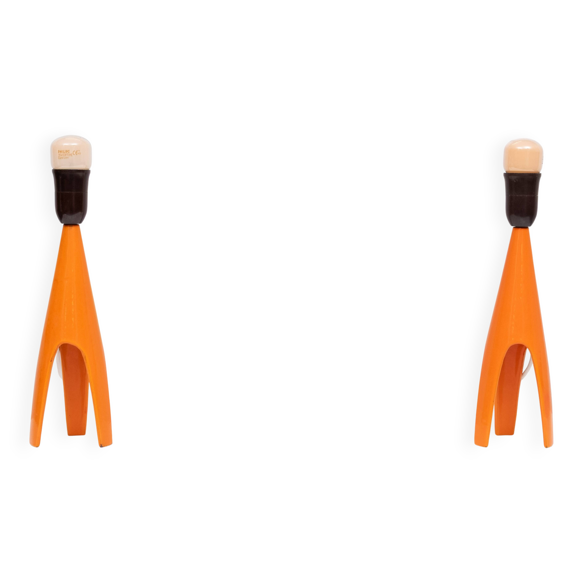 Voss Belysning Orange Enamel table lamps 1950s Denmark