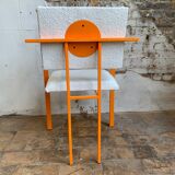 Pair of postmodern orange armchairs and bouclé wool fabric