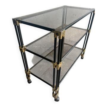 1980s Black Metal and Smoked Glass Side Table / Bar Cart Trolley