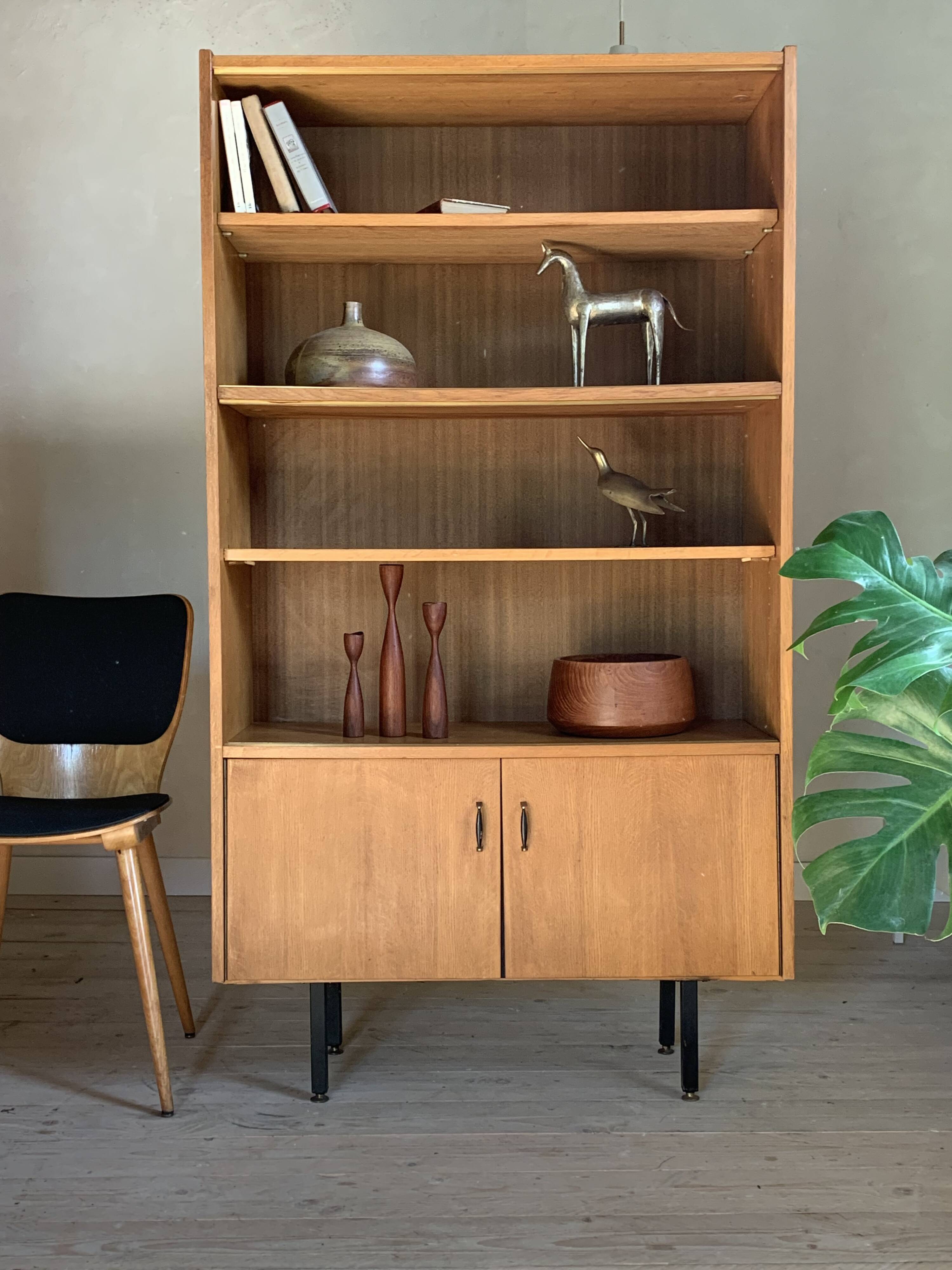 Vintage modernist oak display bookcase