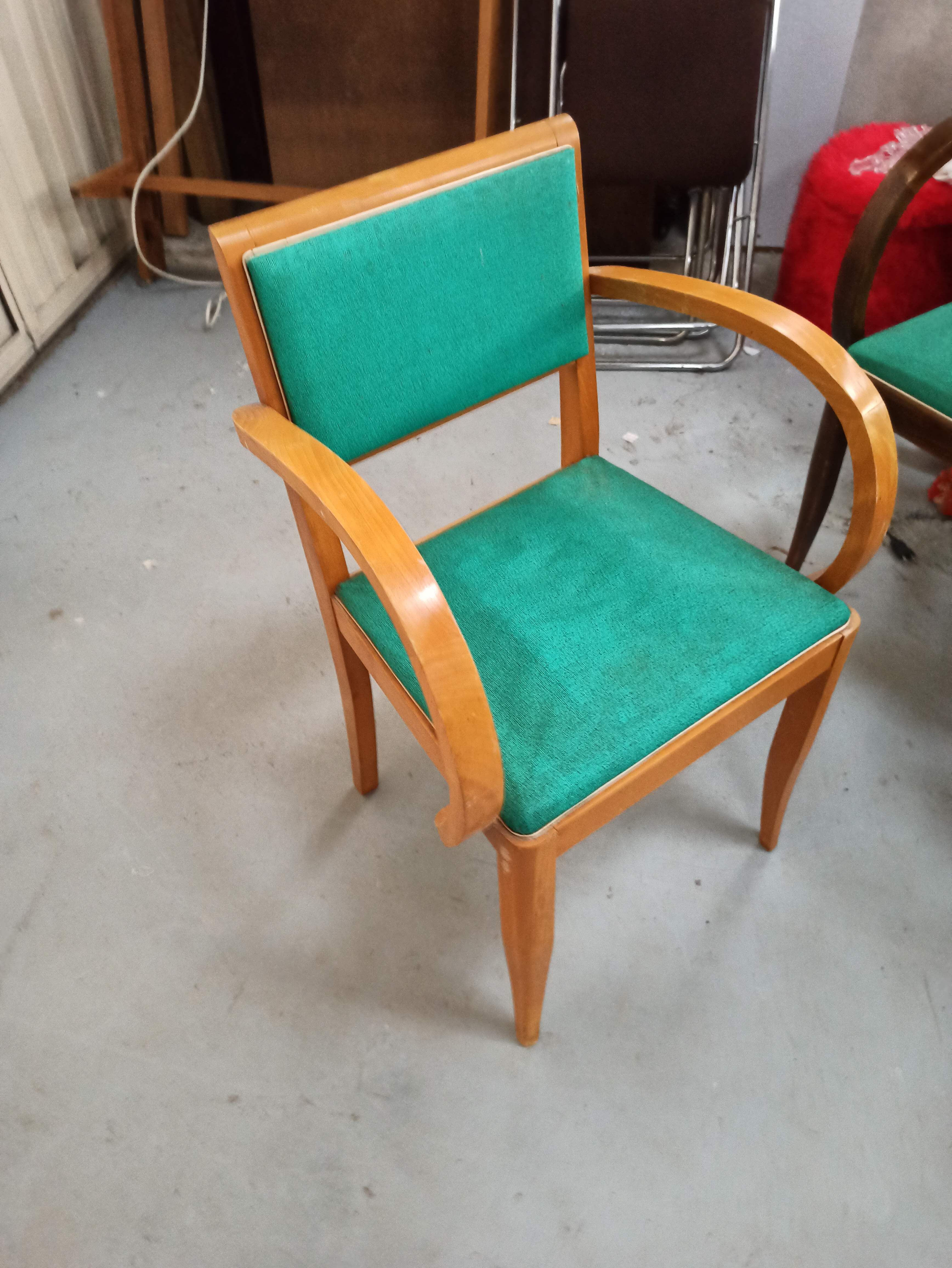 Lot 5 armchairs bridge skai and wood - red green