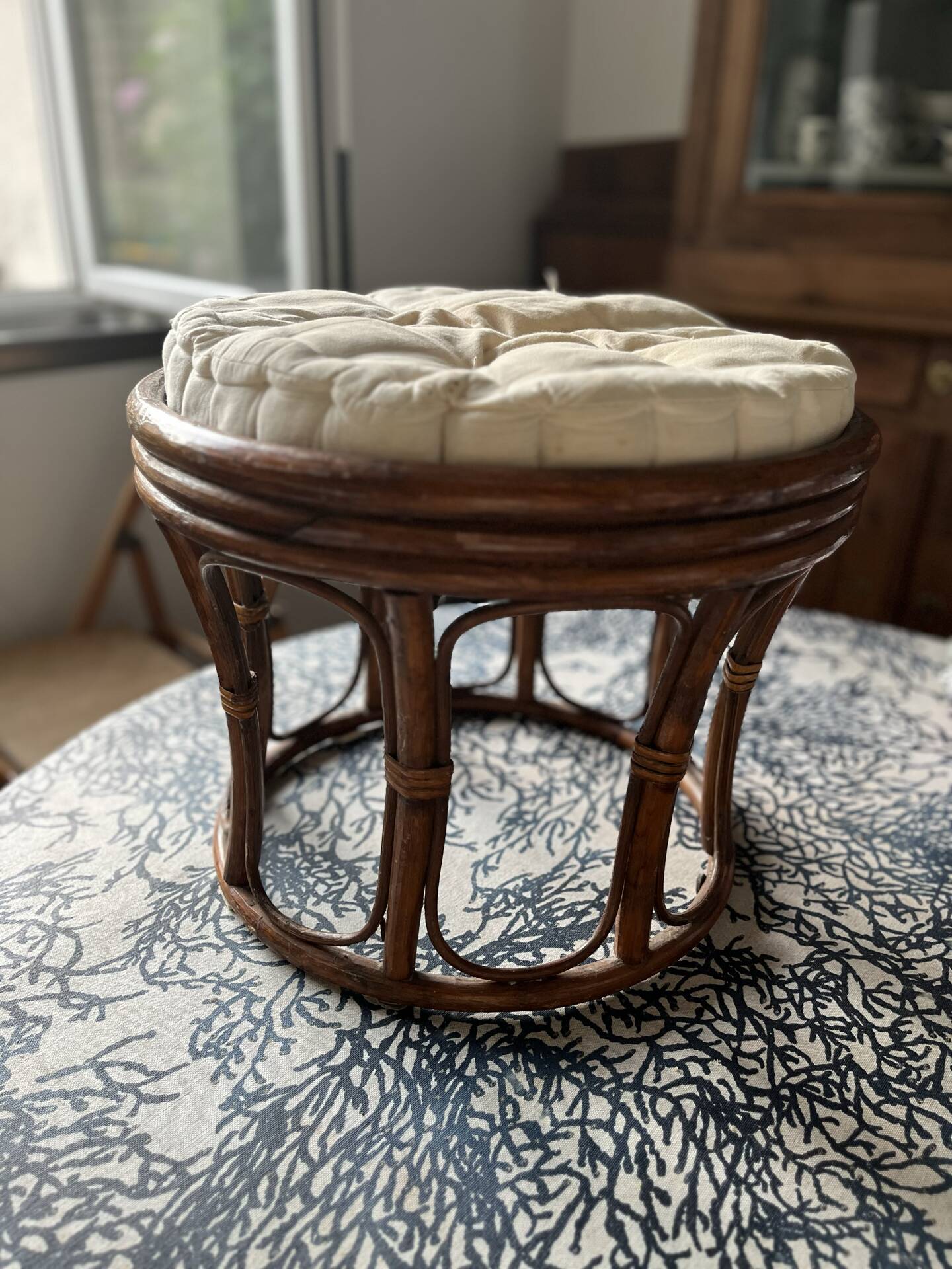 Pouf rattan stool from the 70s.