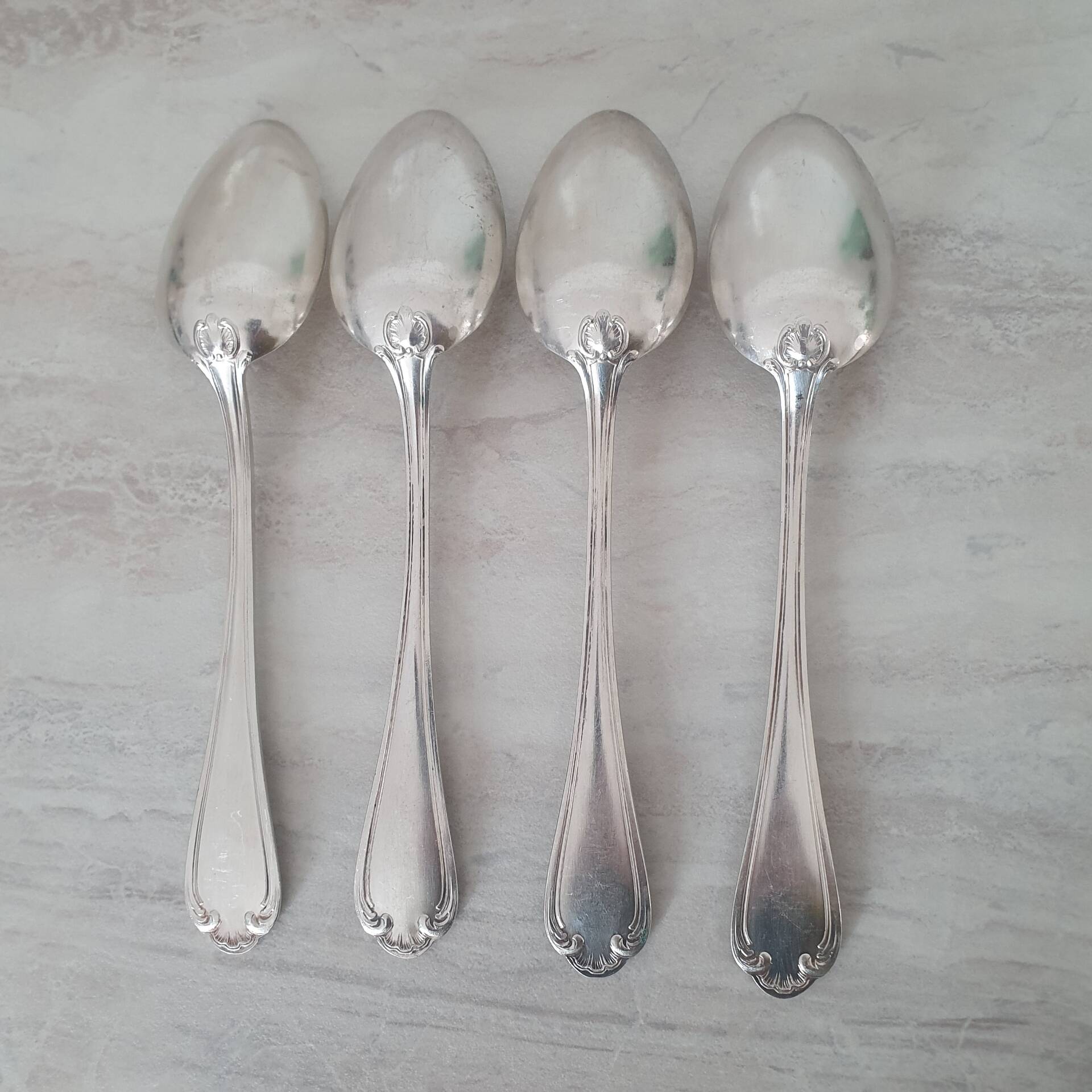 Large silver-plated metal spoon (silver hallmark) Louis XV style