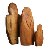 Carved wood sculpture group “Family” by Roland Lavianne, France, 1970s