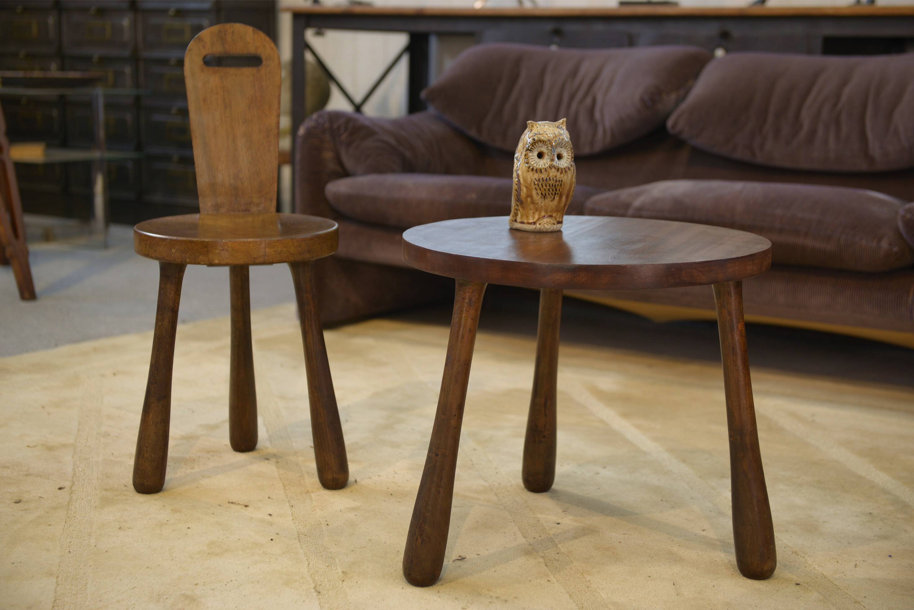 Ensemble de 2 chaises et une table brutaliste pour enfant 1960’s