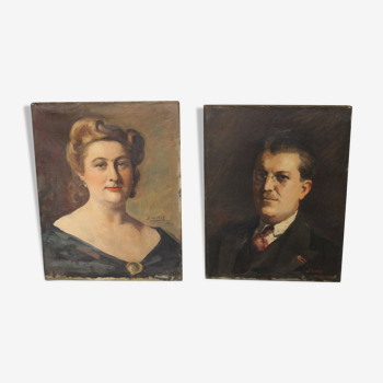 Pair of portraits of Belgian bourgeois by José Wolff (1885 - 1964)