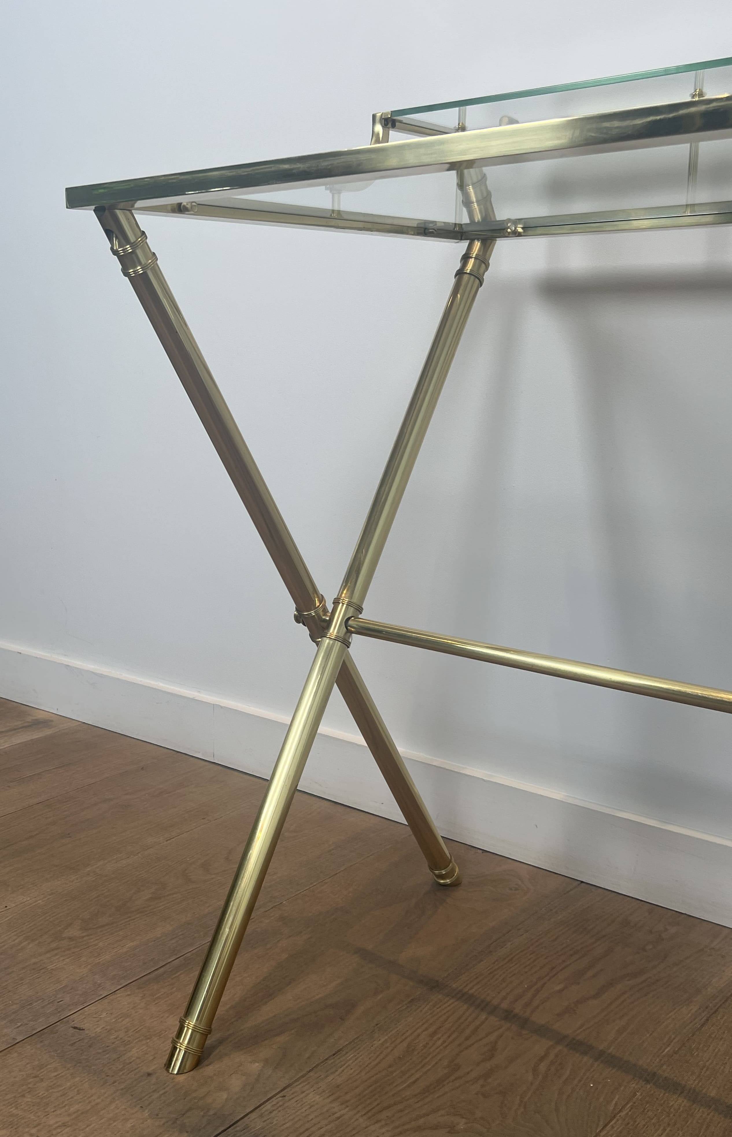 Neoclassical Gradine Desk in Brass and Glass, Attributed to the Mai