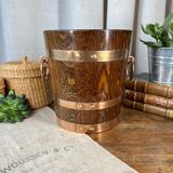 Champagne bucket in oak and brass, signed