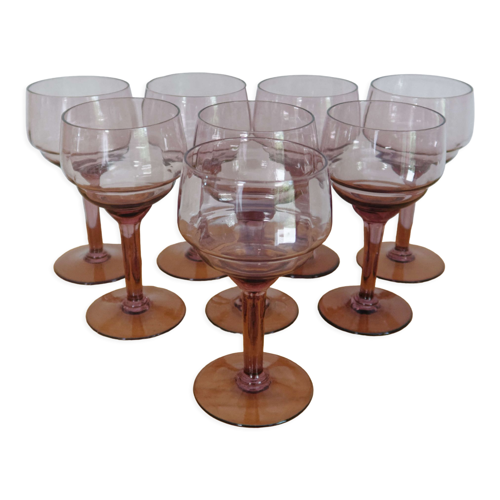Lot 8 tinted blown glass wine glasses