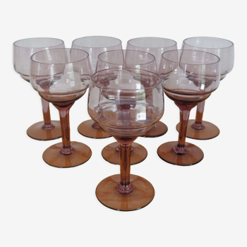 Lot 8 verres à vin en verre soufflé teinté