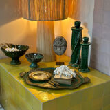 Large sculptural candle holder twist turned glazed ceramic Green prof