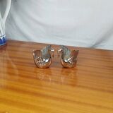 Pair of Silver Metal Zoomorphic Swan Candle Holders, Vintage 70s